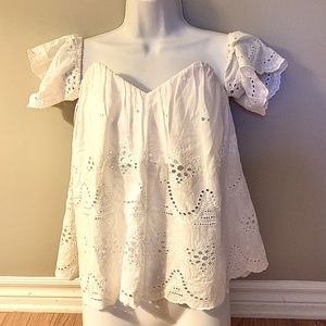 Blue Rain White Eyelet Drop Shoulder Blouse